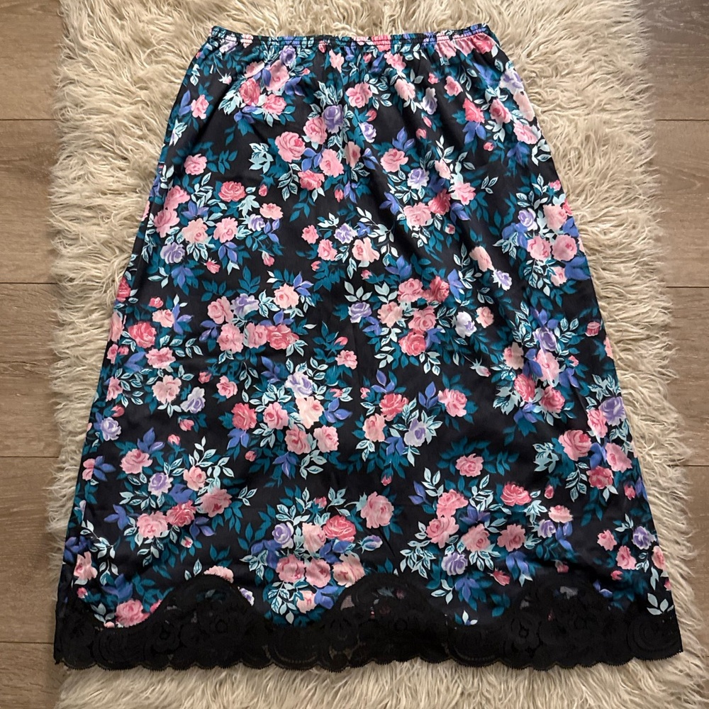Vintage Floral Black Slip Skirt